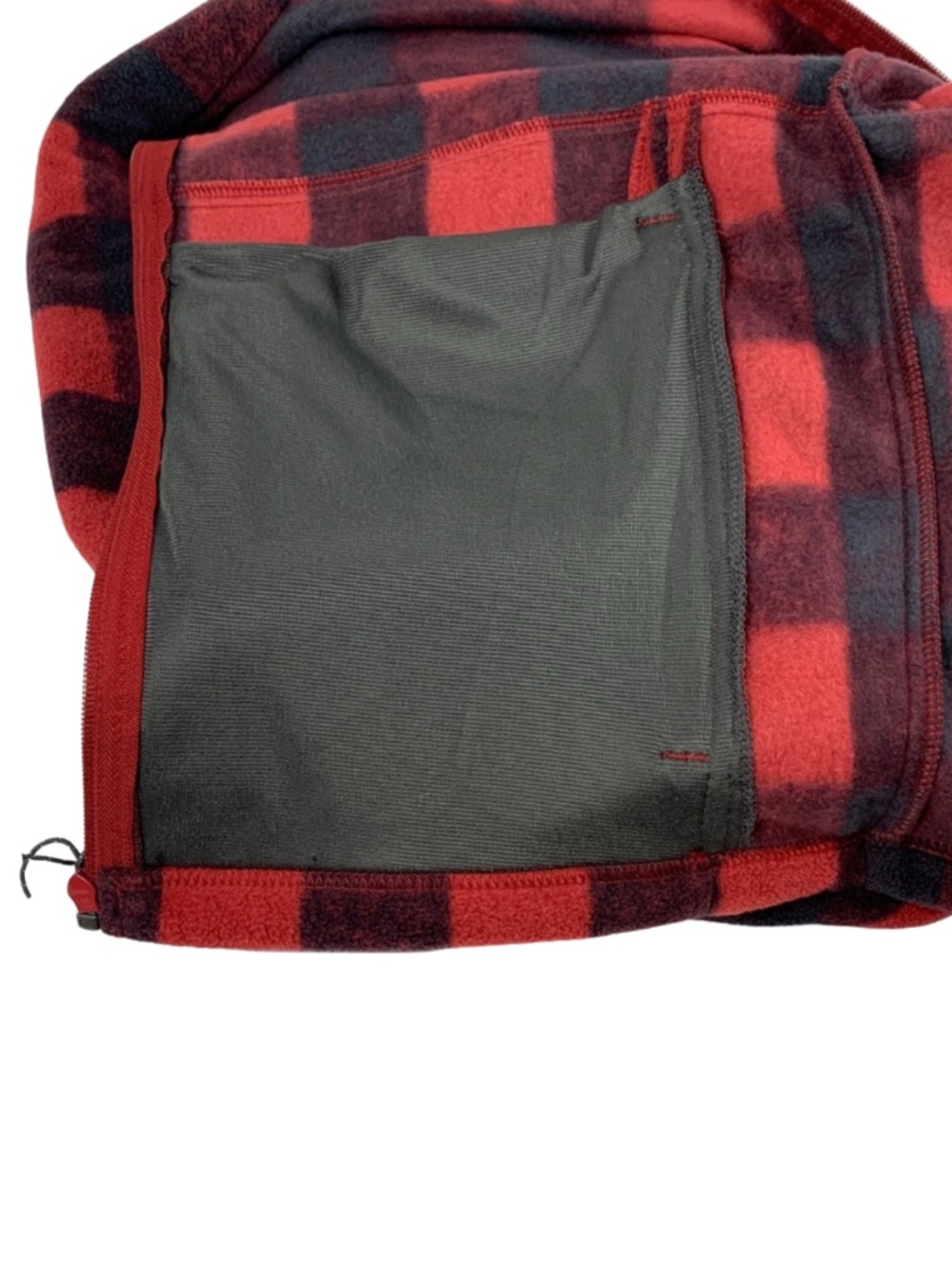 Columbia Red Black Plaid Fleece Jacket Pockets Full Zip Mens Size M Gorpcore - Picture 7 of 8